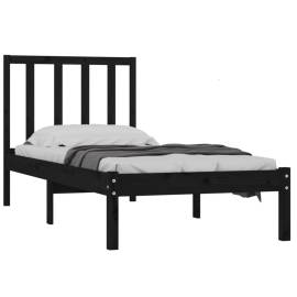 Cadru de pat single 3ft, negru, 90x190 cm, lemn masiv de pin, 3 image