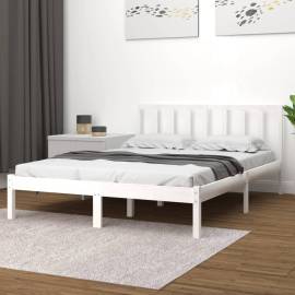 Cadru de pat small double 4ft, alb, 120x190 cm, lemn masiv pin