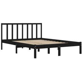 Cadru de pat small double 4ft negru 120x190 cm lemn masiv pin, 4 image