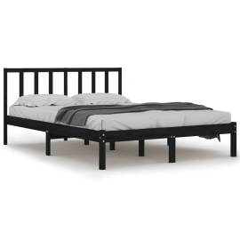 Cadru de pat small double 4ft negru 120x190 cm lemn masiv pin, 2 image
