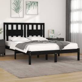 Cadru pat small double 4ft, negru, 120x190 cm, lemn masiv pin