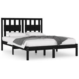 Cadru pat small double 4ft, negru, 120x190 cm, lemn masiv pin, 2 image