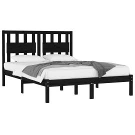 Cadru pat small double 4ft, negru, 120x190 cm, lemn masiv pin, 3 image