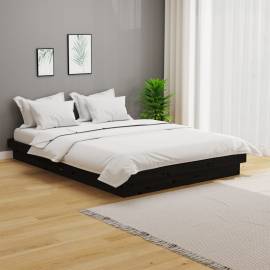 Cadru de pat dublu 4ft6, negru, 135x190 cm, lemn masiv