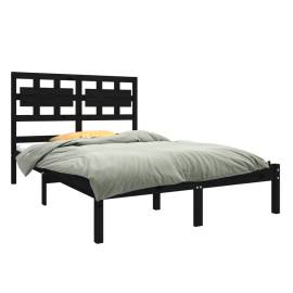 Cadru pat small double 4ft, negru, 120x190 cm, lemn masiv, 3 image