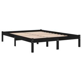 Cadru pat small double 4ft, negru, 120x190 cm, lemn masiv, 5 image