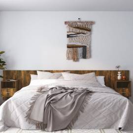 Tăblie de pat cu dulapuri, stejar fumuriu, lemn prelucrat