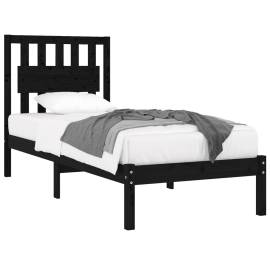 Cadru de pat small single, negru, 75x190 cm lemn masiv de pin, 3 image