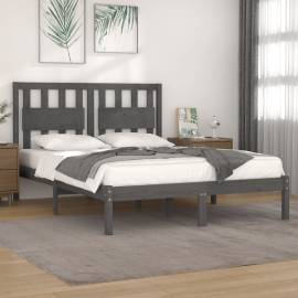 Cadru pat 5ft king size, gri, 150x200 cm, lemn masiv de pin