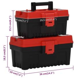 Set de cutii de scule, 2 piese, negru și roșu, polipropilenă, 9 image