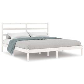 Cadru de pat, alb, 200x200 cm, lemn masiv de pin, 2 image