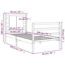 Cadru de pat 2ft6 small single, alb, 75x190 cm, lemn masiv pin, 5 image