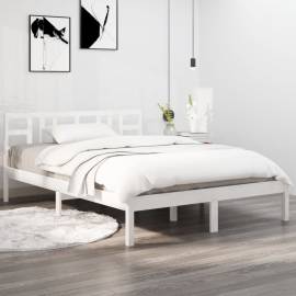 Cadru de pat 5ft king size, alb, 150x200 cm, lemn masiv