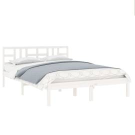 Cadru de pat 5ft king size, alb, 150x200 cm, lemn masiv, 3 image