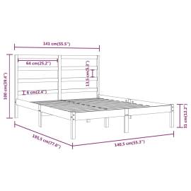 Cadru de pat dublu 4ft6, gri, 135x190 cm, lemn masiv, 6 image