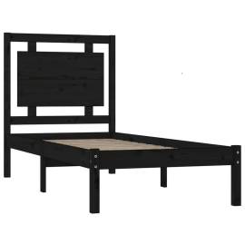 Cadru de pat single 3ft, negru, 90x190 cm, lemn masiv, 4 image