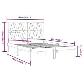 Cadru pat 5ft king size, gri, 150x200 cm, lemn masiv de pin, 6 image