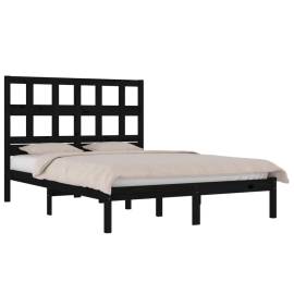 Cadru pat small double 4ft, negru, 120x190 cm, lemn masiv pin, 3 image