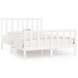 Cadru de pat, alb, 120x200 cm, lemn masiv, 2 image