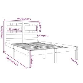 Cadru de pat dublu 4ft6, alb, 135x190 cm, lemn masiv, 8 image