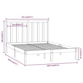 Cadru de pat dublu 4ft6, gri, 135x190 cm, lemn masiv pin, 6 image