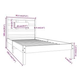 Cadru de pat single 3ft, negru, 90x190 cm, lemn masiv, 8 image