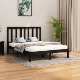 Cadru pat 5ft king size, negru, 150x200 cm, lemn masiv