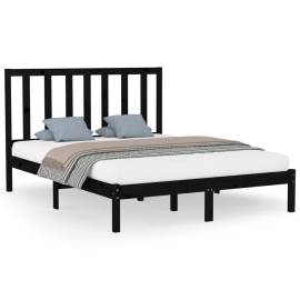 Cadru pat 5ft king size, negru, 150x200 cm, lemn masiv, 2 image