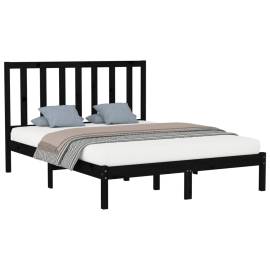 Cadru pat 5ft king size, negru, 150x200 cm, lemn masiv, 3 image