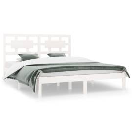 Cadru de pat, alb, 200x200 cm, lemn masiv de pin, 2 image