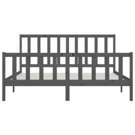 Cadru de pat, gri, 200x200 cm, lemn masiv, 5 image
