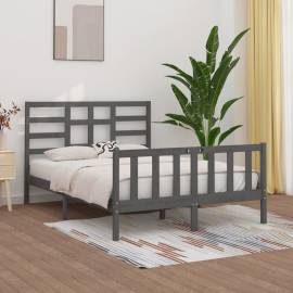 Cadru pat 5ft king size, gri, 150x200 cm, lemn masiv