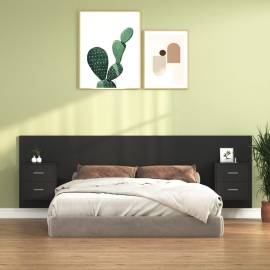 Tăblie de pat cu dulapuri, negru, lemn prelucrat