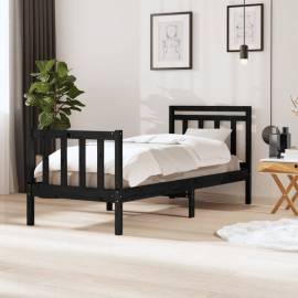 Cadru de pat single 3ft6, negru, 90x190 cm, lemn masiv