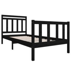Cadru de pat single 3ft6, negru, 90x190 cm, lemn masiv, 3 image