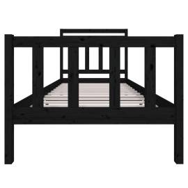 Cadru de pat single 3ft6, negru, 90x190 cm, lemn masiv, 4 image