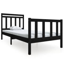 Cadru de pat single 3ft6, negru, 90x190 cm, lemn masiv, 2 image