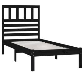 Cadru de pat small single, negru, 75x190 cm, lemn masiv de pin, 4 image