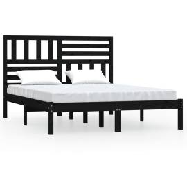 Cadru de pat 5ft king size, negru, 150x200 cm, lemn masiv pin, 2 image