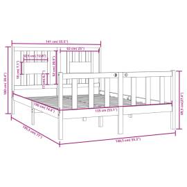 Cadru de pat dublu 4ft6, alb, 135x190 cm, lemn masiv, 6 image