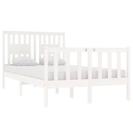 Cadru de pat small double 4ft, alb, 120x190 cm, lemn masiv, 3 image