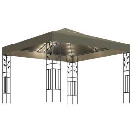 Pavilion cu șiruri de lumini led, gri taupe, 3x3m,