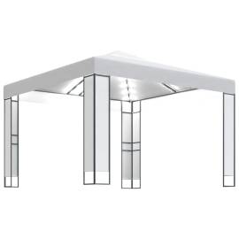 Pavilion cu acoperiș dublu & șiruri de lumini led, alb, 3x3 m