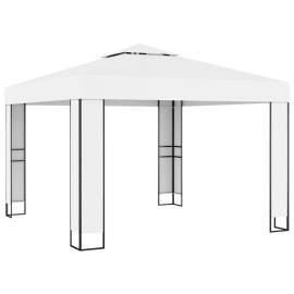 Pavilion cu acoperiș dublu & șiruri de lumini led, alb, 3x3 m, 2 image
