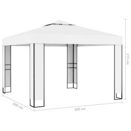 Pavilion cu acoperiș dublu & șiruri de lumini led, alb, 3x3 m, 7 image