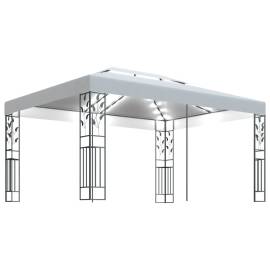 Pavilion cu acoperiș dublu & șiruri de lumini led, alb, 3x4 m
