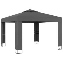 Pavilion cu acoperiș dublu&șiruri de lumini led,antracit, 3x3 m, 2 image