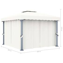 Pavilion cu perdele & șiruri lumini led, alb crem, 3x3 m, 9 image