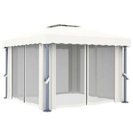 Pavilion cu perdele & șiruri lumini led, alb crem, 3x3 m, 5 image