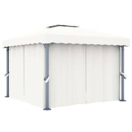 Pavilion cu perdele & șiruri lumini led, alb crem, 3x3 m, 2 image